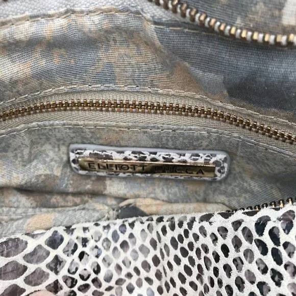 Elliott Lucca Gray Snakeskin Leather Style Pocket Double Handle Shoulder Bag - Picture 9 of 16